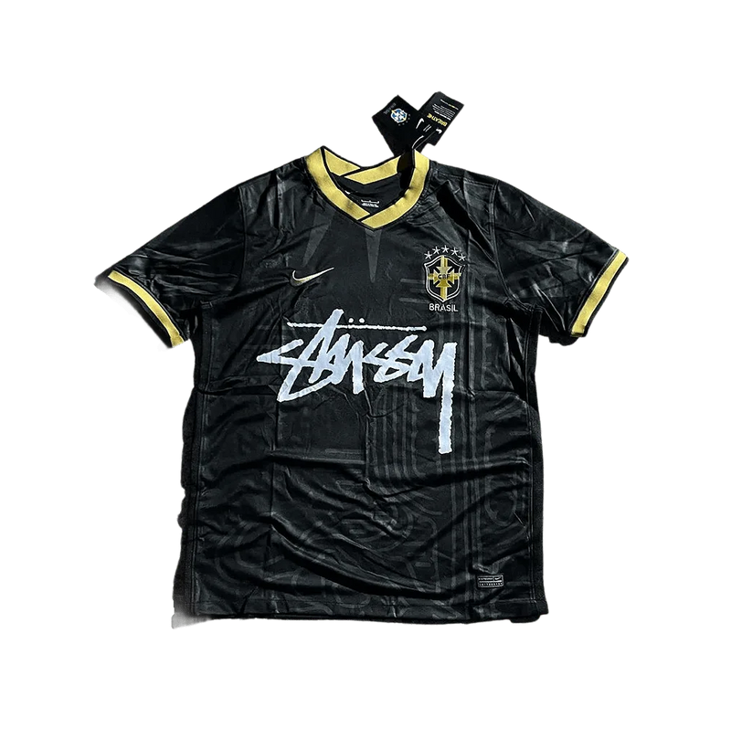 Brazil X Stüssy Black and Gold Football Jersey