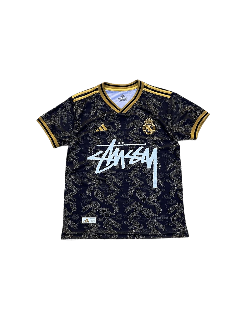 Real Madrid X Stüssy Black and Gold Football Jersey